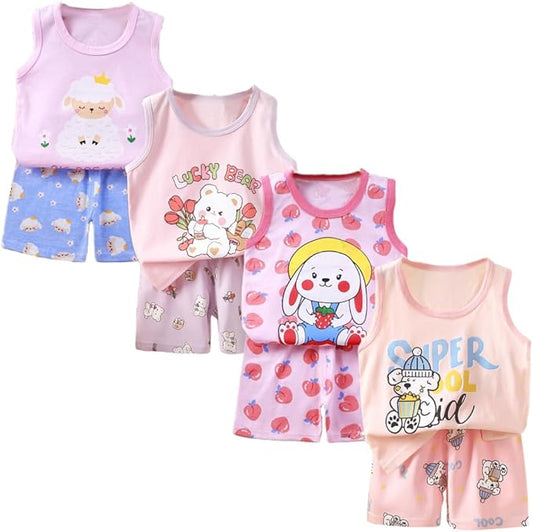 8 Pack De Filles Ou Bébé Filles sans Manches T-Shirt Débardeurs Pantalons Courts Ensembles De Vêtements, Âge (3 Mois à 7 Ans)