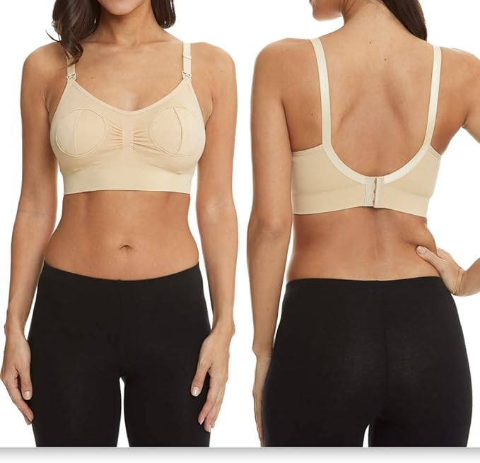 Lovelybobo 2 Pairs Femme Tire Laits Bustier Mains Libres Soutien-Gorge Maternité Doux Allaitement Bras Coton Confort Brassière Noir & Nu
