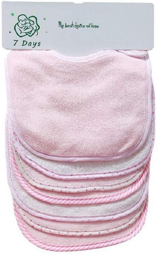 Lot de 7 bavoirs doux double couche 100% coton absorbant (pink)