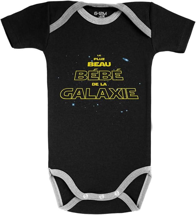 Baby Geek Le Plus Beau bébé de la Galaxie - Body Bébé Manches Courtes - Coton - Noir & Gris