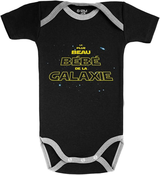 Baby Geek Le Plus Beau bébé de la Galaxie - Body Bébé Manches Courtes - Coton - Noir & Gris