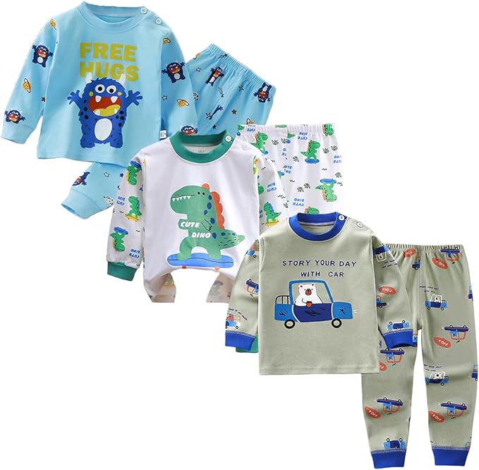 3Set/Pack Impression de Dessin animé bébé Garçons Coton Pyjama Bébé Coton Pyjama Four Seasons sous-vêtements Ensembles Enfants