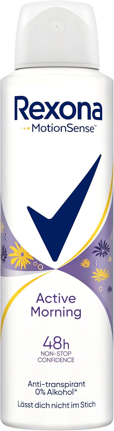 REXONA - Déodorant Femme Active Morning - Spray Anti-transpirant - 0% Alcool - Parfum floral et fruité - Protection 48h (lot de 6x 150ml)