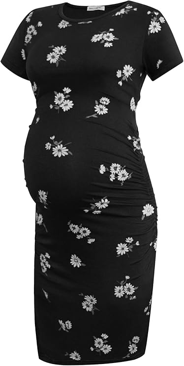 Smallshow Robe de Maternité à Manches Courtes pour Femmes Vêtements de Grossesse Froncés