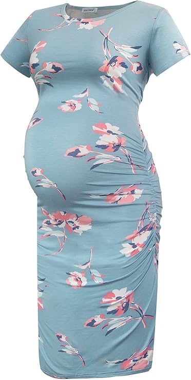 Smallshow Robe de Maternité à Manches Courtes pour Femmes Vêtements de Grossesse Froncés