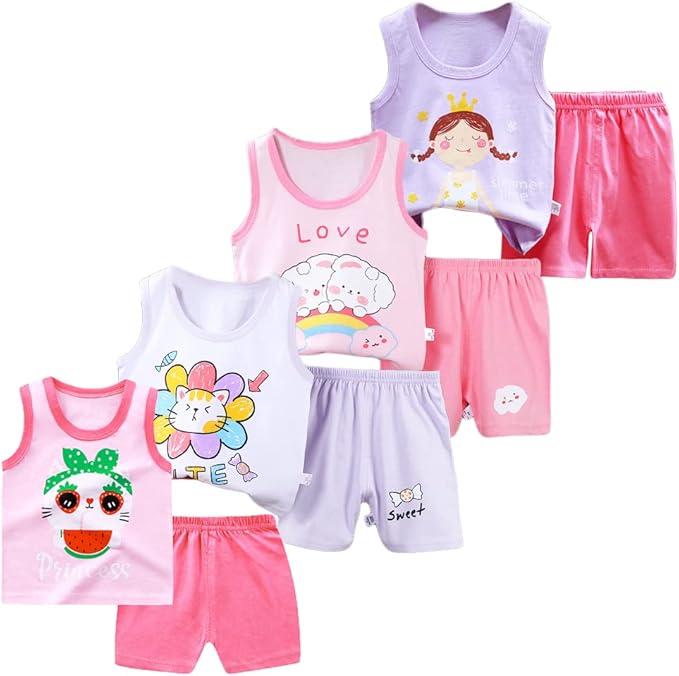XM-Amigo 8 Pack De Filles Ou Bébé Filles sans Manches T-Shirt Débardeurs Pantalons Courts Ensembles De Vêtements, Âge (3 Mois à 7 Ans)