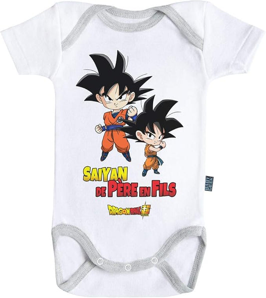Baby Geek Saiyan de père en Fils - Goku et Goten - Dragon Ball Super - Body Bébé Manches Courtes - Licence Officielle