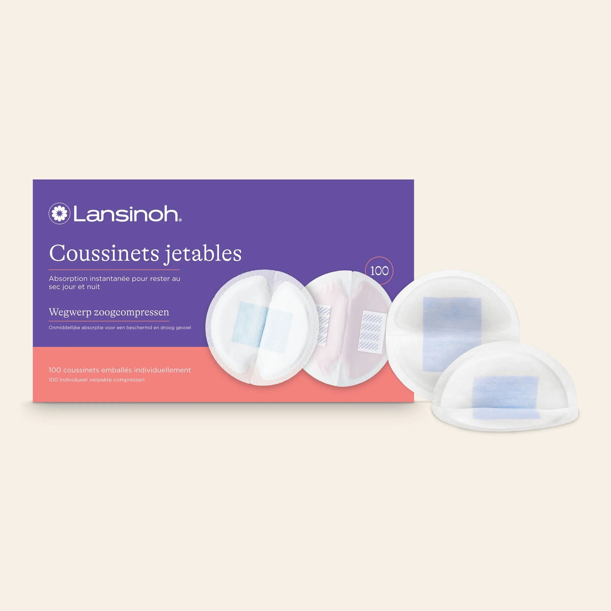 Lansinoh I Coussinets d'allaitement jetables X100, ultra absorbant, de jour comme de nuit, confortables, pour toutes les poitrines
