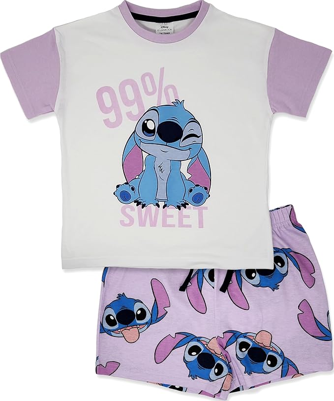 Pyjama 100% Coton peigné à épaules Courtes pour Filles Lilo & Stitch