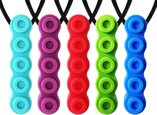 ULVBABI Lot de 5 colliers de dentition à mâcher en silicone pour adultes et petits bébés, outils d'allaitement sensoriels doux pour autisme, TDAH et dentition des enfants