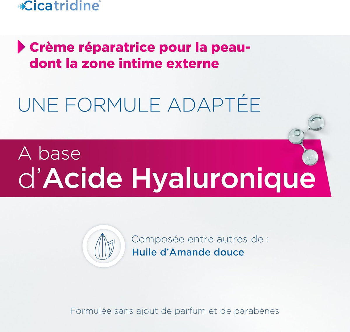 Cicatridine - Crème à l’Acide Hyaluronique - Favorise la cicatrisation - Usage externe, y compris la zone intime - Répare et Hydrate - sans parfum et sans parabènes - Tube 30g