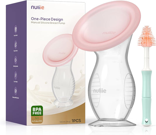 Nuliie, 1PCS Collecteur de lait maternel en silicone pour les essentiels de l'allaitement avec couvercle anti-fuite, 4 oz/120 ml sans BPA, tire-lait manuel portable, brosse de nettoyage incluse