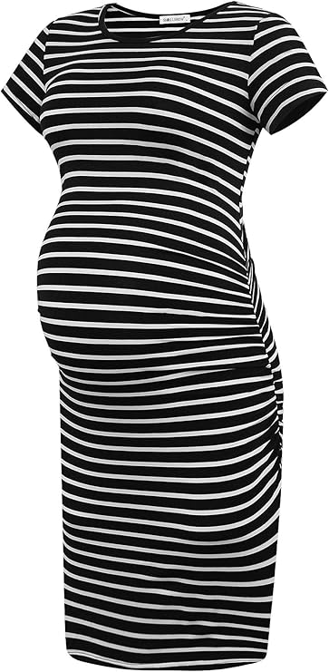 Smallshow Robe de Maternité à Manches Courtes pour Femmes Vêtements de Grossesse Froncés