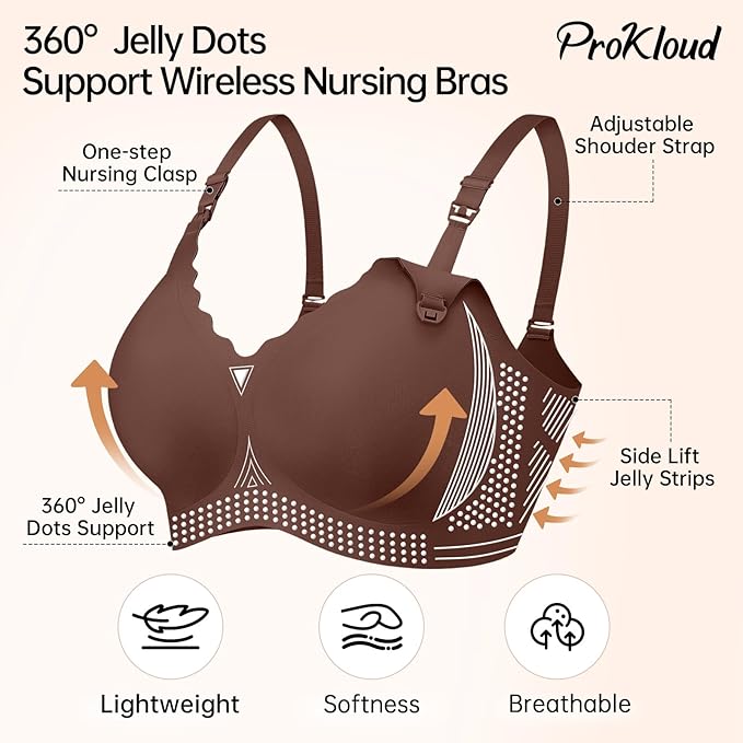 Prokloud Soutien-Gorge d'allaitement Couverture Complète sans Couture Soutien-Gorge de Maternité Confort Soutien-Gorge Allaitement sans Armature Grande Taille avec Boucle d'extension
