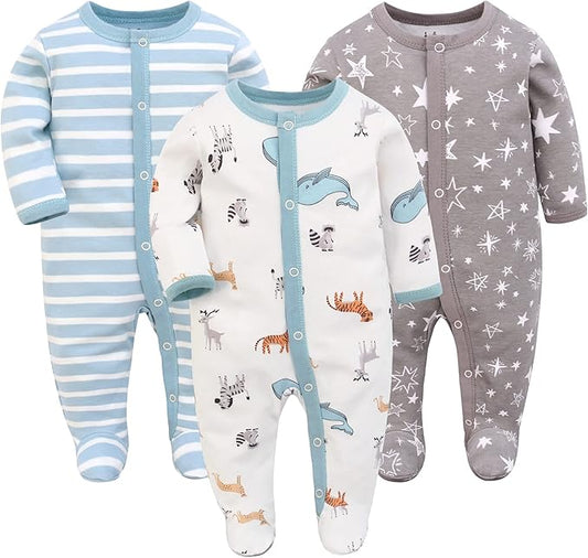Miracle Baby 3 pièces bébé barboteuses bébé pyjama sac de couchage en coton avec pieds avec boutons Gr. 56 62 68 pour nouveau-né filles