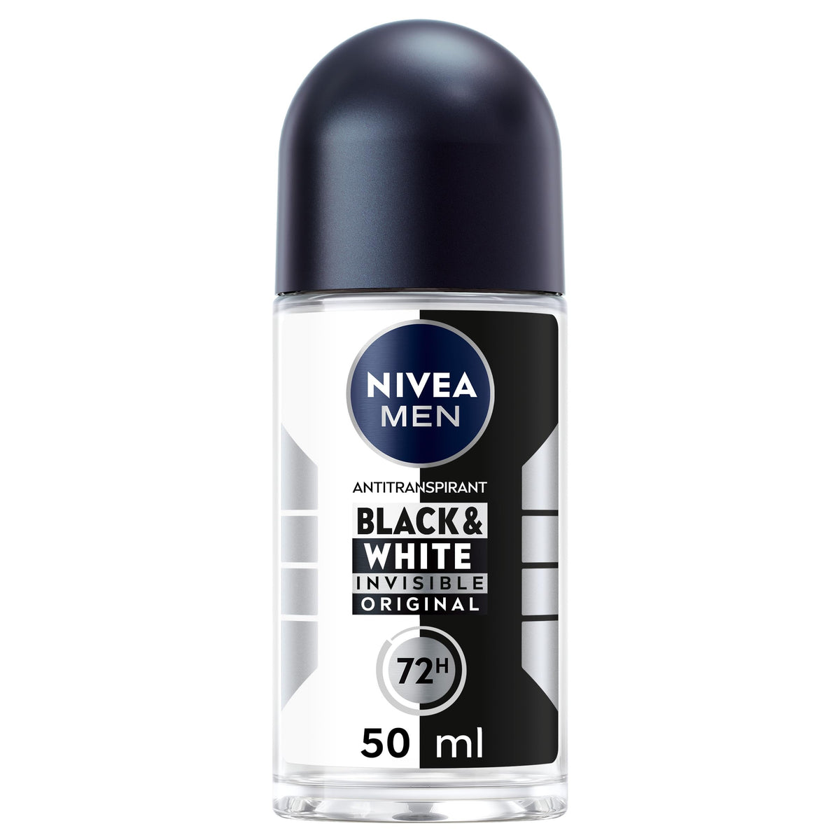 NIVEA MEN Déodorant Bille Black & White Invisible (1 x 200 ml), déodorant homme anti-traces blanches et jaunes, anti-transpirant anti odeur & humidité, protection efficace 72 h, sans alcool