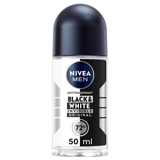 NIVEA MEN Déodorant Bille Black & White Invisible (1 x 200 ml), déodorant homme anti-traces blanches et jaunes, anti-transpirant anti odeur & humidité, protection efficace 72 h, sans alcool