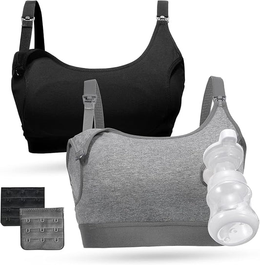 Momcozy Soutien-Gorge de Pompage Mains Libres, Noir & Gris Soutien-Gorge de Maintien et d'allaitement Ajustable, Soutien-Gorge de Pompage et d'allaitement en Un Seul Soutien-Gorge