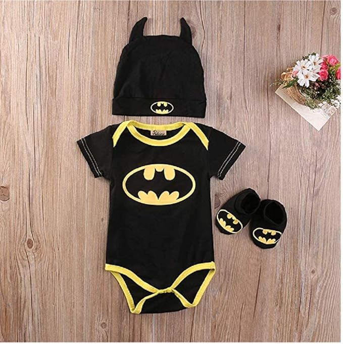 Pejihota Enfants 3 Pièces Costume Enfants Batman Combinaison D'été, Chapeaux Et Chaussettes Costume Trois Pièces