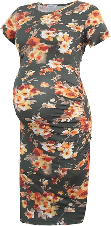 Smallshow Robe de Maternité à Manches Courtes pour Femmes Vêtements de Grossesse Froncés