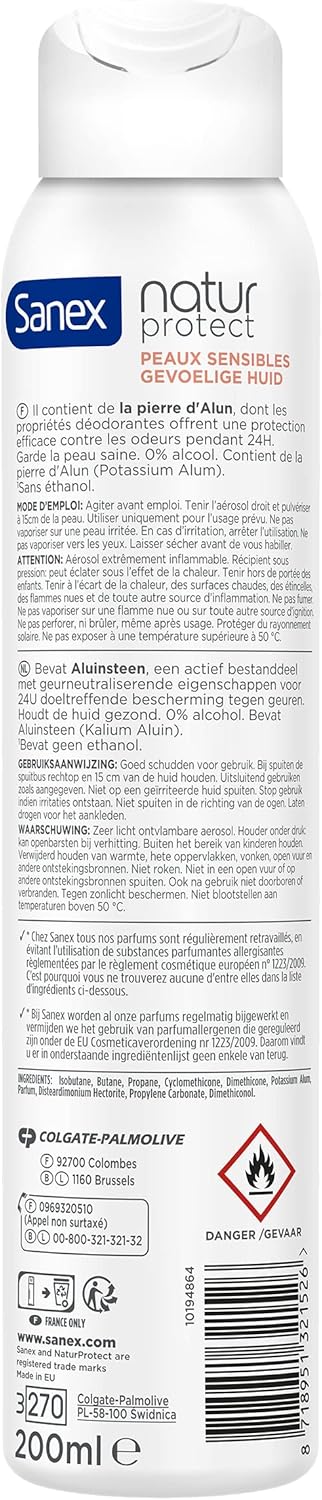 Déodorant Sanex Natur Protect Peaux sensibles Pierre d'alun spray - 200ml