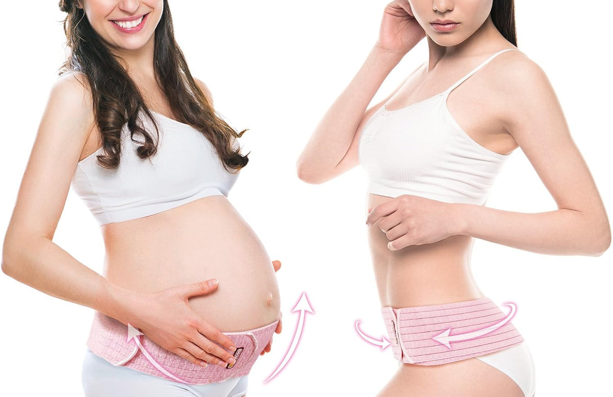 Bracoo Ceinture de Grossesse 2-en-1 MS61, Soutien abdominal et dorsal, Soulager la douleur, Bandage pour Récupération Post-Partum, Bande Légèreté et confort, Rose