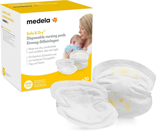 Medela - Coussinets d'Allaitement Jetables Supers absorbants Medela Safe & Dry - Emballage individuel - Lot de 30