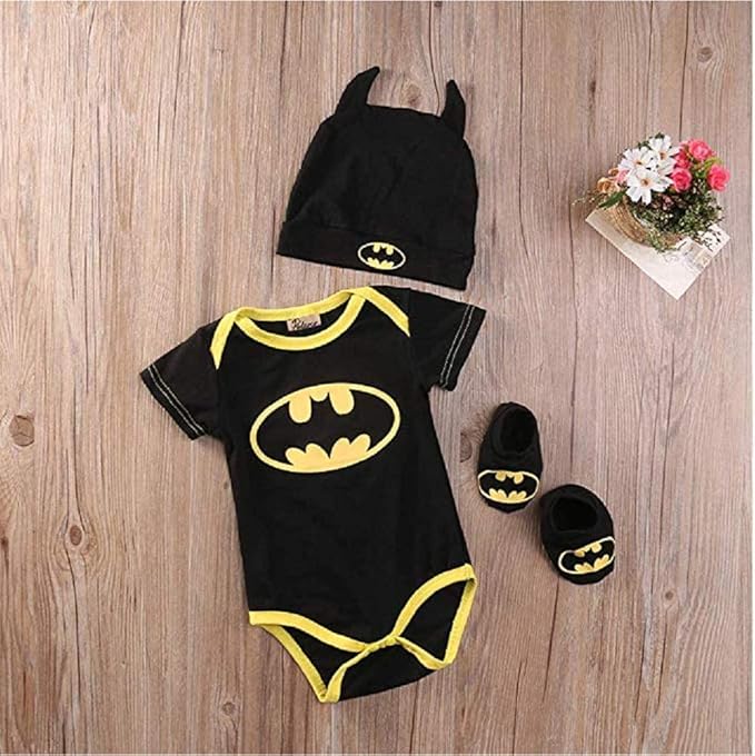 Pejihota Enfants 3 Pièces Costume Enfants Batman Combinaison D'été, Chapeaux Et Chaussettes Costume Trois Pièces