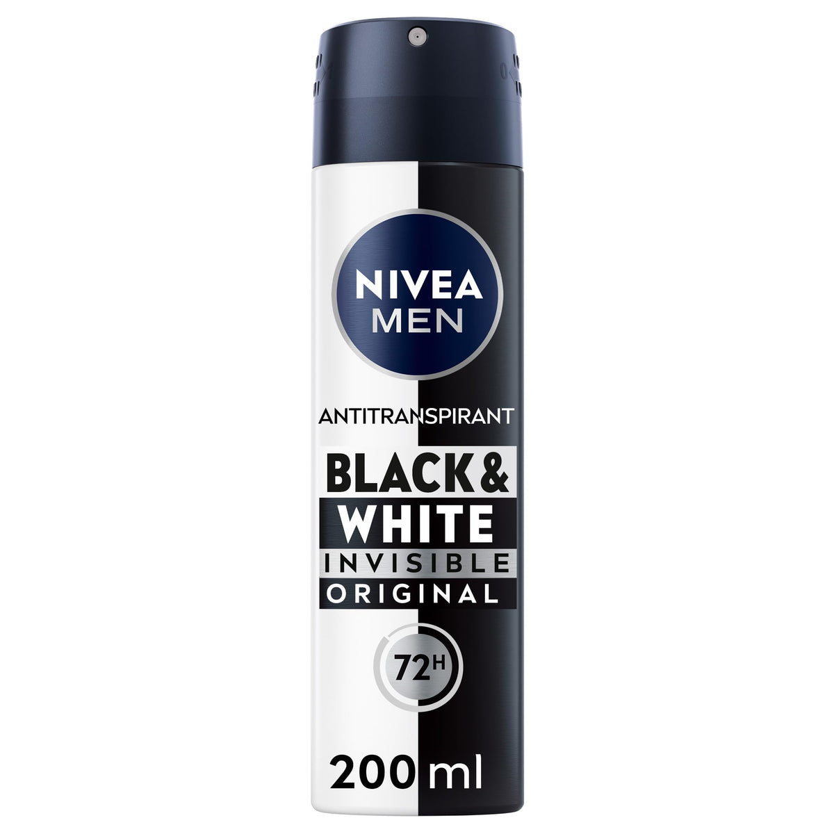 NIVEA MEN Déodorant Spray Black & White Invisible (1 x 200 ml), déodorant homme anti-traces blanches et jaunes, anti-transpirant anti odeur & humidité, protection efficace 72 h, sans alcool