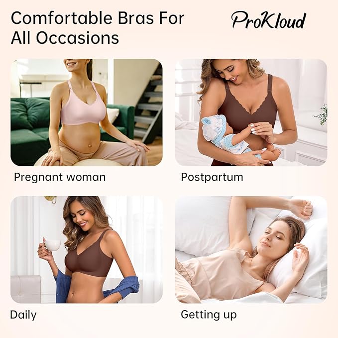 Prokloud Soutien-Gorge d'allaitement Couverture Complète sans Couture Soutien-Gorge de Maternité Confort Soutien-Gorge Allaitement sans Armature Grande Taille avec Boucle d'extension