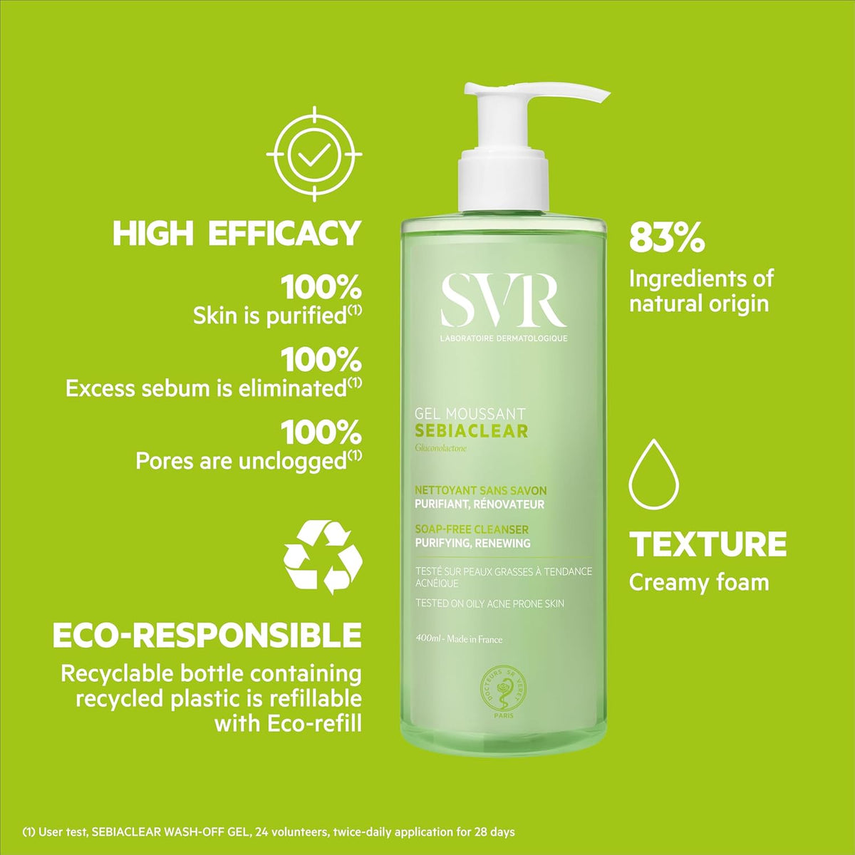 SVR Sebiaclear Gel Moussant Visage Et Corps Peaux Grasses Sensibles À Tendance Acnéique 400ml