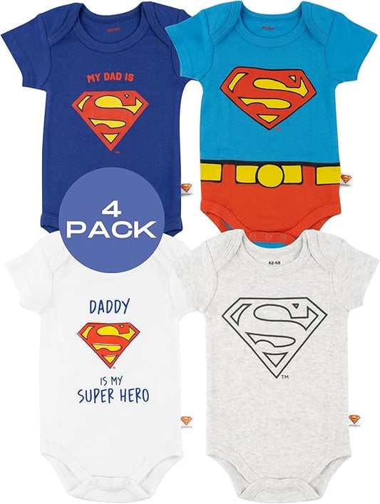 DC Comics Superman Body Bebe Cadeau Naissance Garcon Bébé Fille Futur Papa 4 Pack 3 Tailles