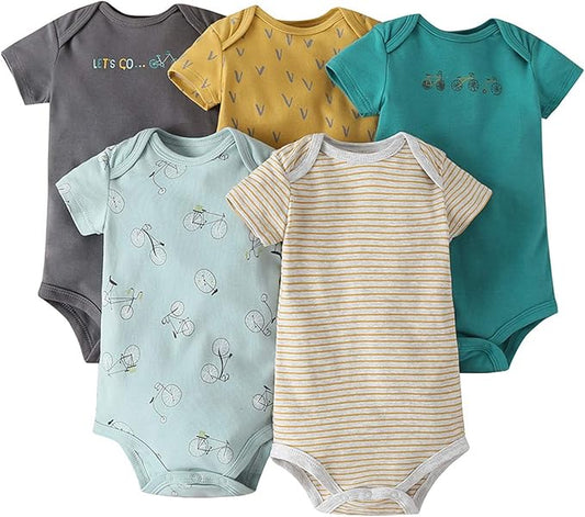 Amropi Bébé Body Garçons Lot de 5 Bodies à Manches Courtes Coton D'été Combinaison pour 0-24 Mois