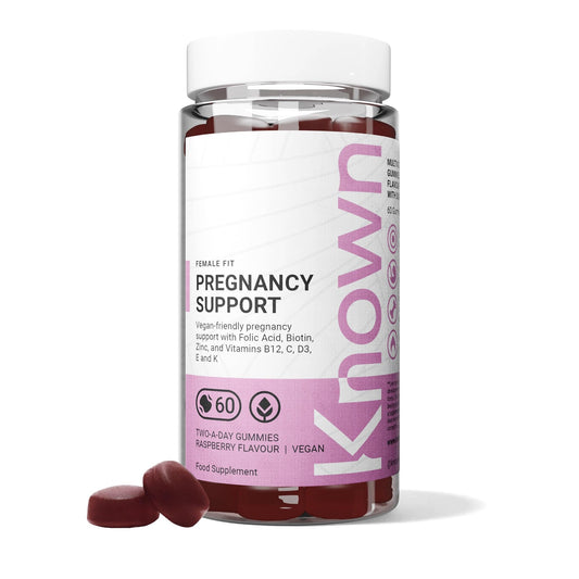 Gummies Known Soutien Grossesse – Multivitamines – 400µg Acide Folique – Pour la Santé Maternelle – Saveur Framboise – 60 Gummies Vegan, 1 Mois