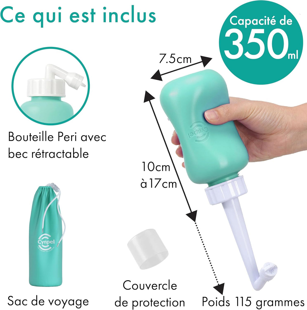 Bidet Portable Soin Post-Partum - 350ml Peri Bottle Femmes - Douche Intime Perinée Jet à l'Envers - Pompe Lavage de Voyage après l'Accouchement - Bleu Turquoise