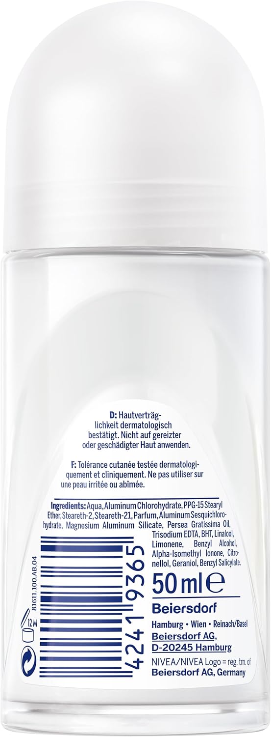 NIVEA Déodorant à bille Dry Comfort (50 ml), anti-transpirant fiable avec minéraux pour une sensation de peau sèche, avec protection 72h et formule Dual Active
