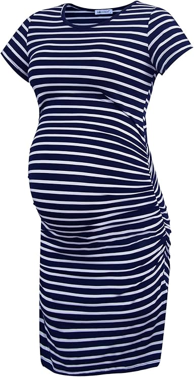 Smallshow Robe de Maternité à Manches Courtes pour Femmes Vêtements de Grossesse Froncés