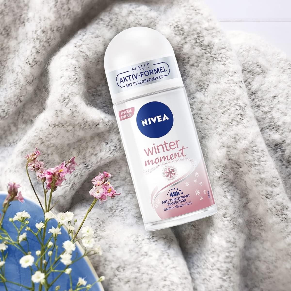NIVEA Winter Moment Deo Roll-On 50 ml Antitranspirant avec parfum hivernal 48 h déodorant antibactérien