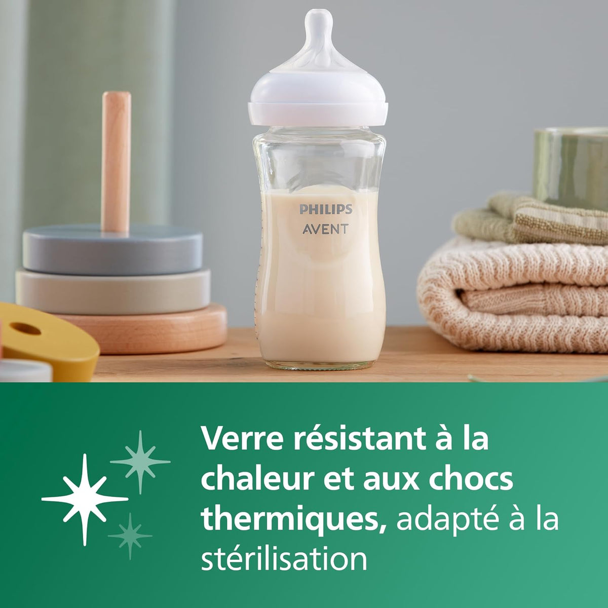 Philips Avent Lot de 2 biberons en verre à Réponse Naturelle – biberon de 240 ml, sans BPA pour les bébés de 1 mois et + (modèle SCY933/02)