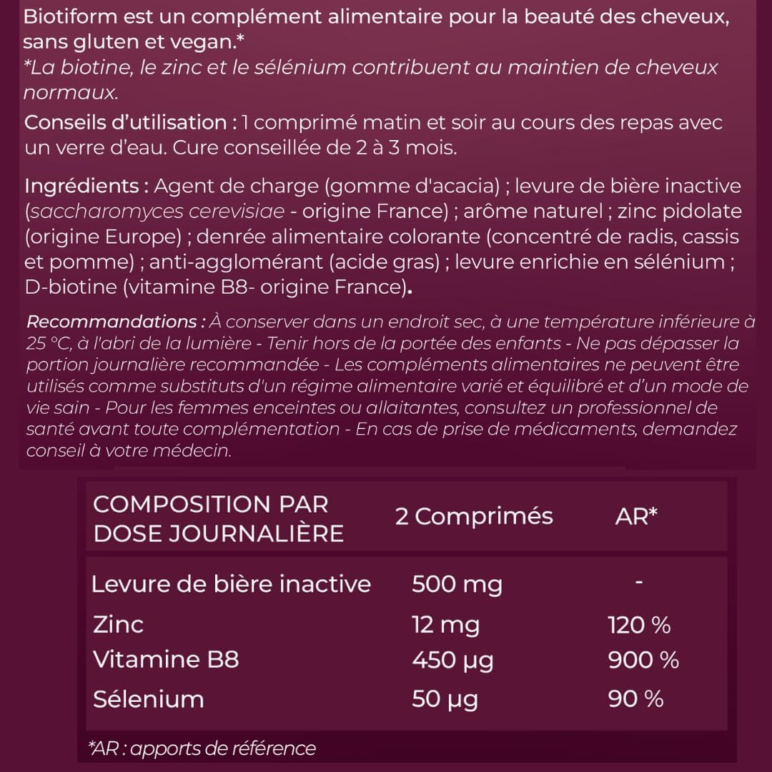 INOLAB BIOTINE + Levure de Bière + Zinc + Sélénium I Formule Complète Cheveux Peau Ongles I Arôme fruits rouge Naturel Sans édulcorant.