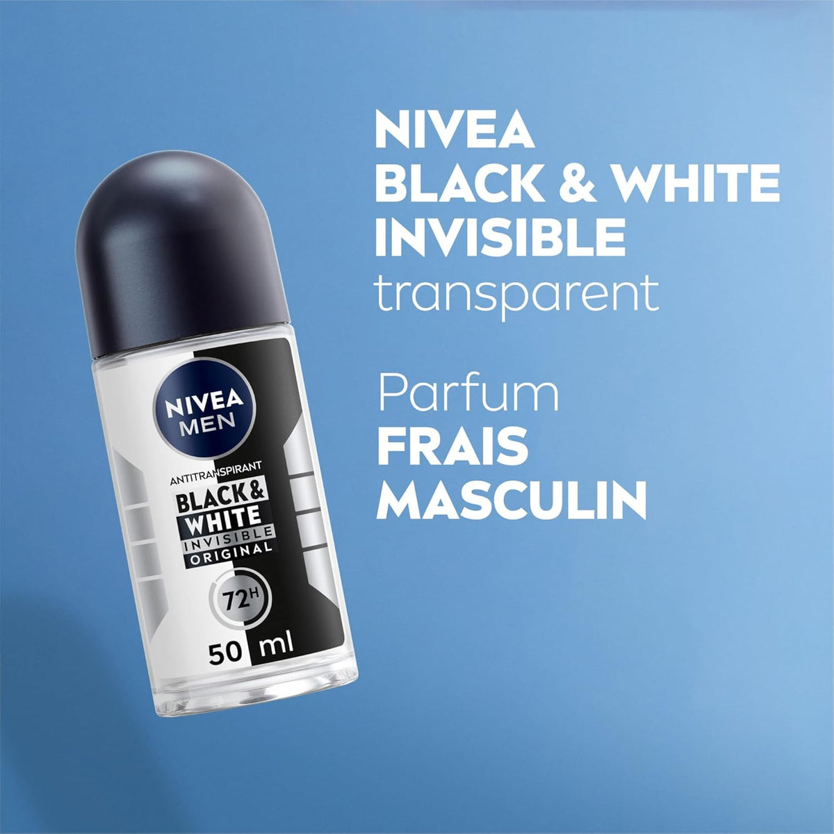 NIVEA MEN Déodorant Bille Black & White Invisible (6 x 50ml), déodorant homme anti-traces blanches et jaunes, anti-transpirant anti odeur & humidité, protection efficace 72 h, sans alcool
