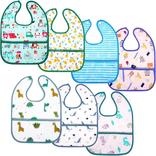 Bavoirs Bébé,7pcs Bavoir Etanche Bébé, Bavoir bébé imperméable et lavable, Bavoir bandana bébé avec grandes poches, bavoirs alimentaires pour bébé, Bavoirs garçons et filles