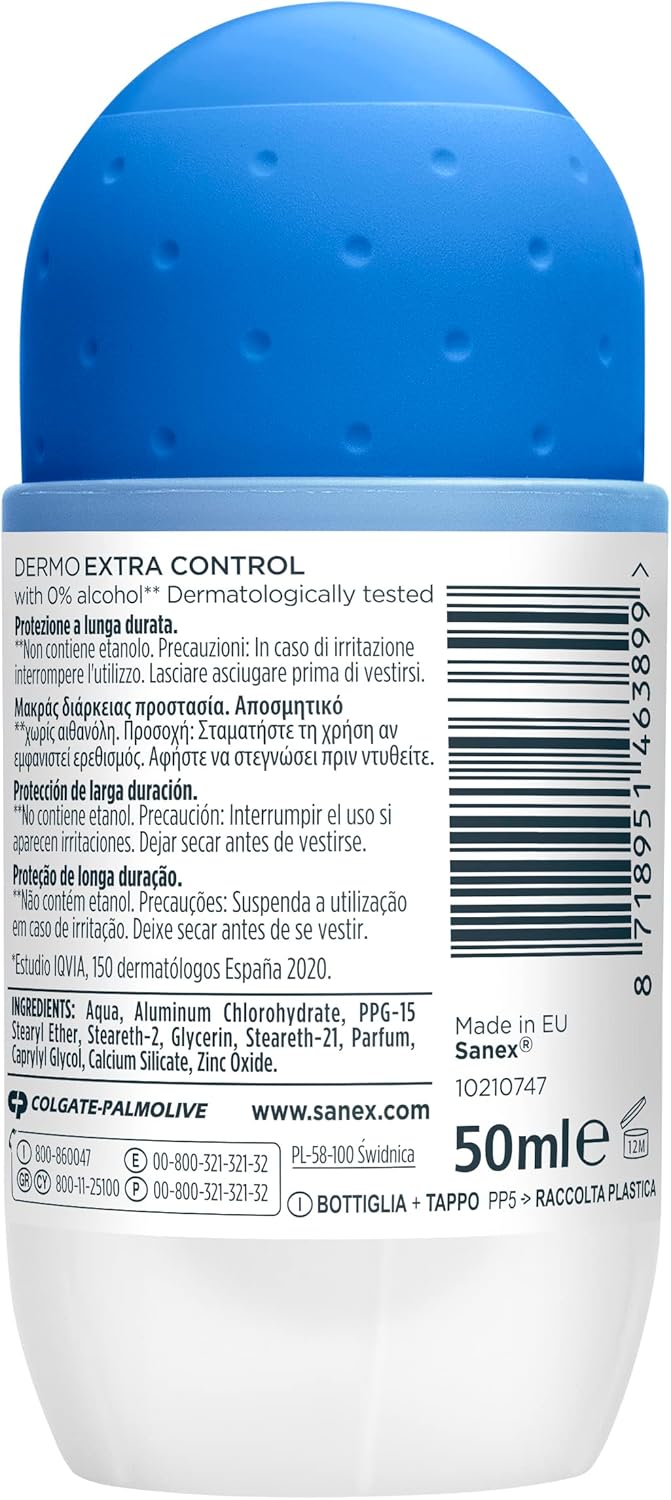 Sanex Roll-on Dermo Extra Control, 50 ml, Lot de 6