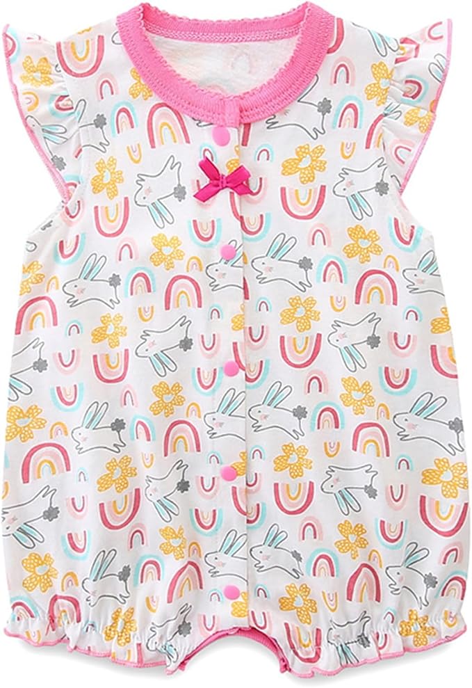 Pyjama Bébé Fille Manches Courtes Barboteuses L'été Grenouillères Coton Combinaisons 0-12 Mois
