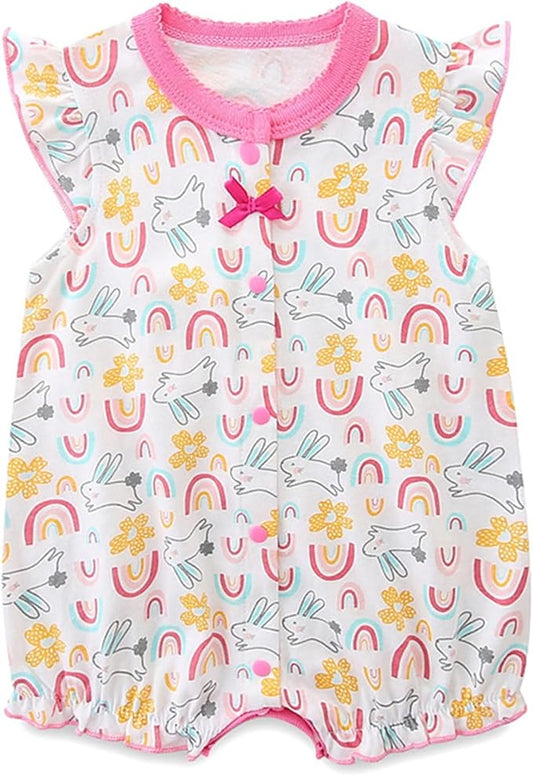 Pyjama Bébé Fille Manches Courtes Barboteuses L'été Grenouillères Coton Combinaisons 0-12 Mois