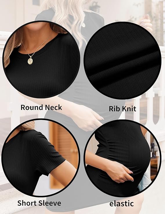 Ekouaer Robes de maternité pour Femmes Vêtements de maternité d'été à Manches Courtes pour Baby Shower