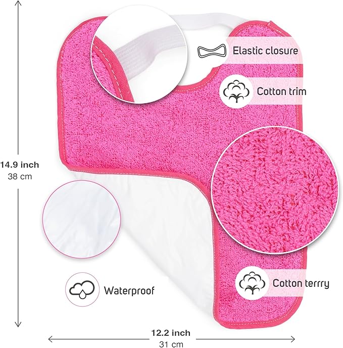 Ti TIN | Lot de 4 Bavoirs Imperméables Imprimés pour Bébés | Avec col en Caoutchouc Élastique | Avec Serviette en Éponge Doublée de Plastique