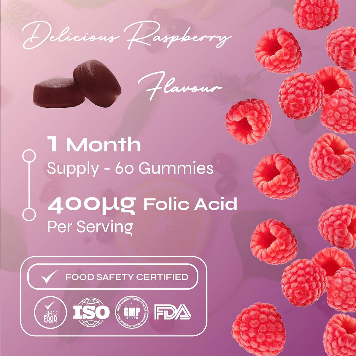 Gummies Known Soutien Grossesse – Multivitamines – 400µg Acide Folique – Pour la Santé Maternelle – Saveur Framboise – 60 Gummies Vegan, 1 Mois