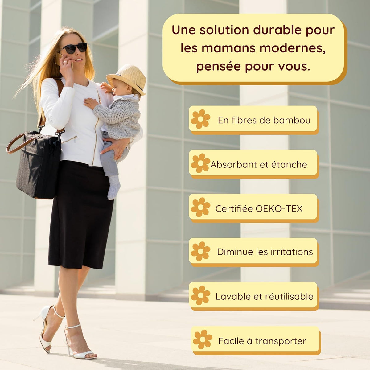 Bénélite, Coussinet allaitement lavable en fibre de bambou – Pack de 14 – Kit maternité avec pochette de transport et washbag – Accessoire pour maman