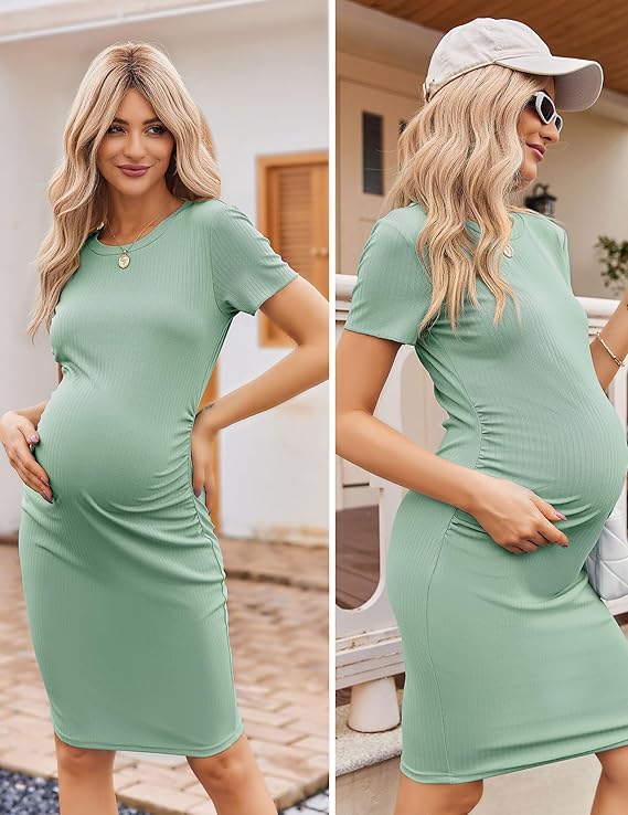 Ekouaer Robes de maternité pour Femmes Vêtements de maternité d'été à Manches Courtes pour Baby Shower